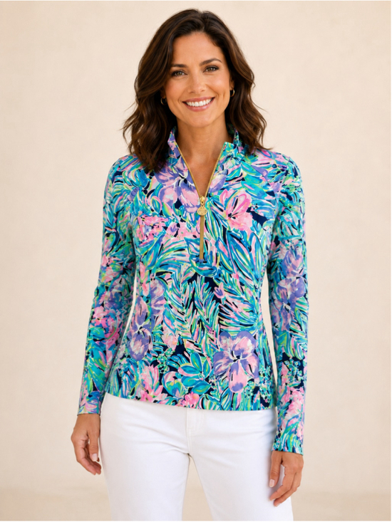 Lilly Pulitzer Tops - Lilly Pulitzer Luxletic Women’s Large Tropical Floral Quarter Zip Pullover Top